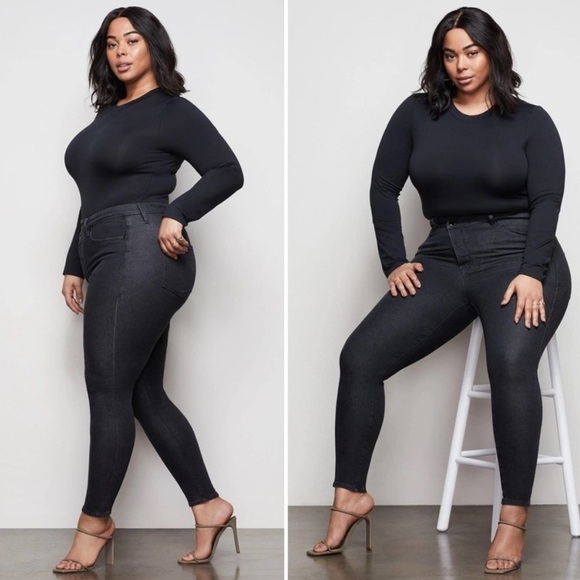 Good American Good Waist Jeans Black Plus Size 24 Skinny Stretch Crossover - Picture 1 of 12
